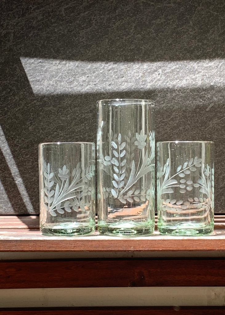 Recycled Handblown Glass | Tall Etched Glass