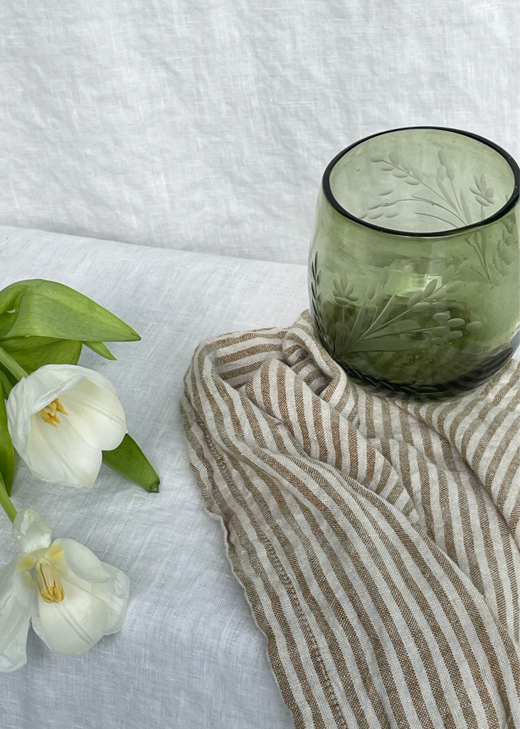 Recycled Hand-etched Blown Oval Glass | Olive Green