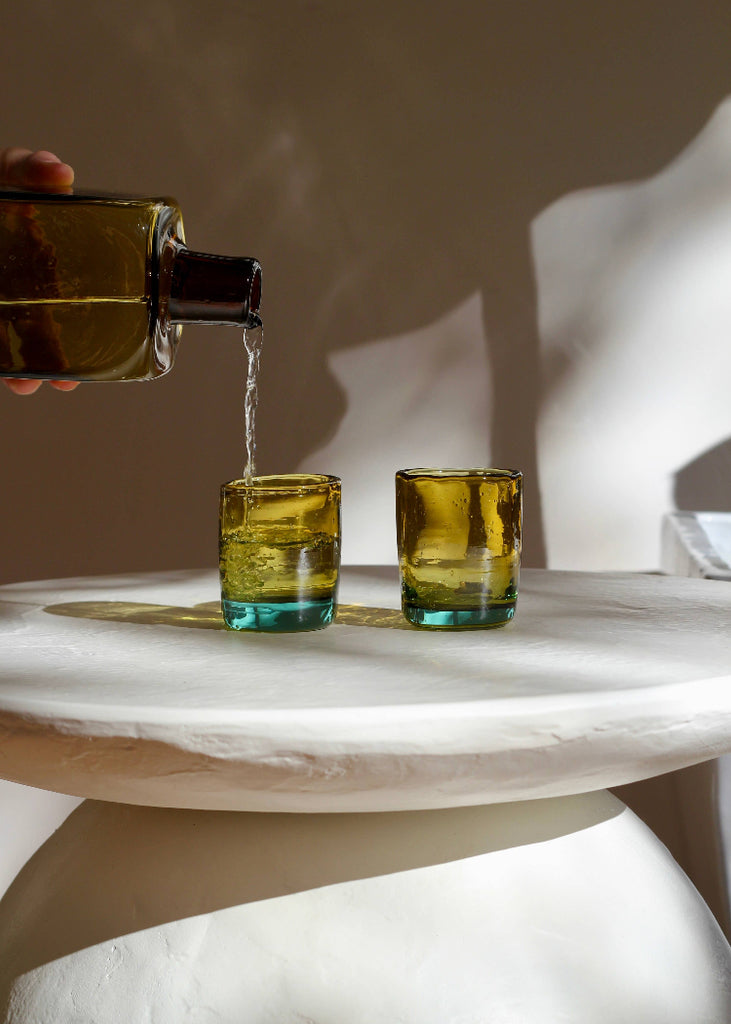 Recycled Handblown Glass | Bedside Carafe Set | Amber/Aqua