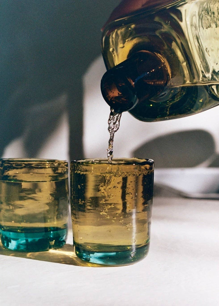Recycled Handblown Glass | Bedside Carafe Set | Amber/Aqua