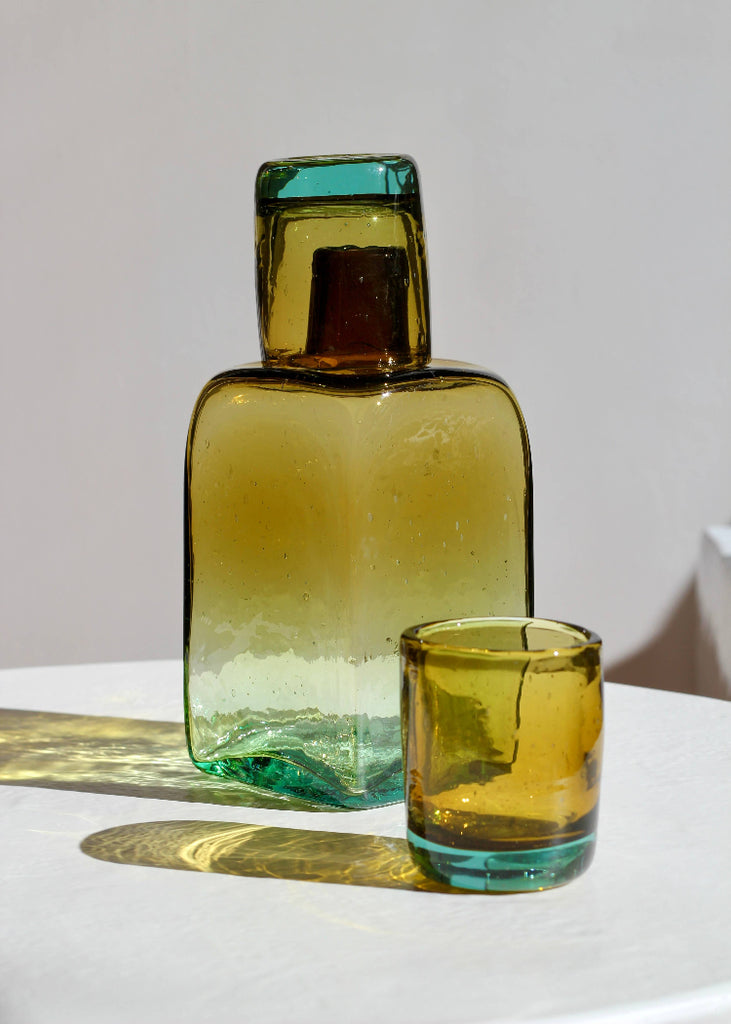 Recycled Handblown Glass | Bedside Carafe Set | Amber/Aqua
