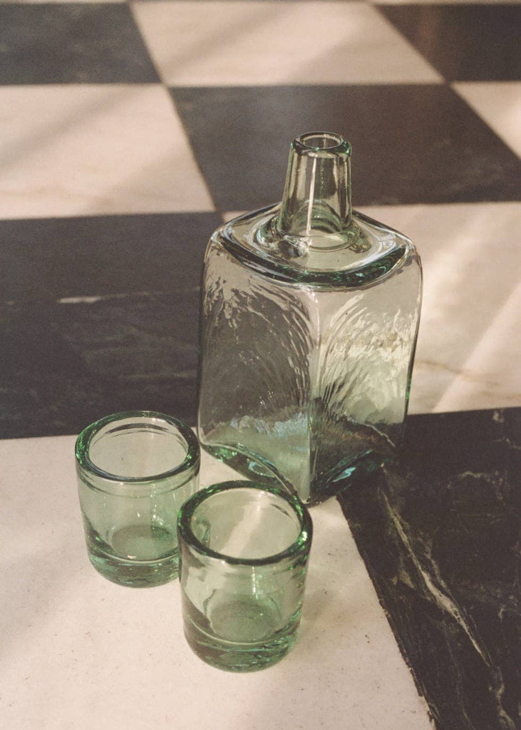Recycled Handblown Glass | Bedside Carafe Set | Seaglass