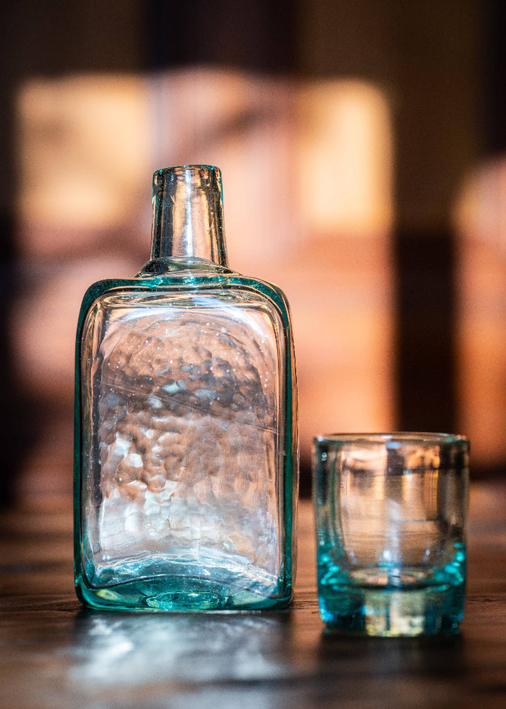 Recycled Handblown Glass | Bedside Carafe Set | Seaglass