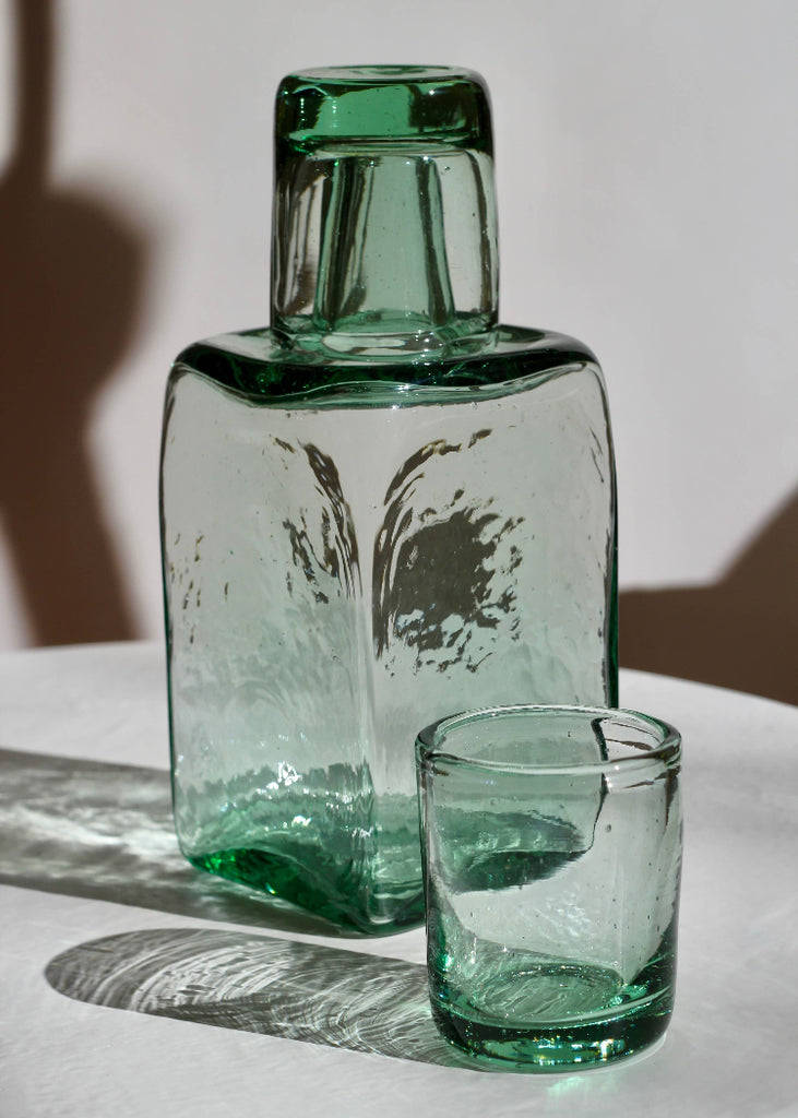 Recycled Handblown Glass | Bedside Carafe Set | Seaglass