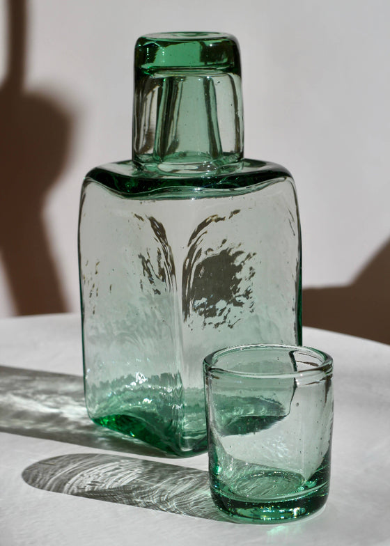 Recycled Handblown Glass | Bedside Carafe Set | Seaglass