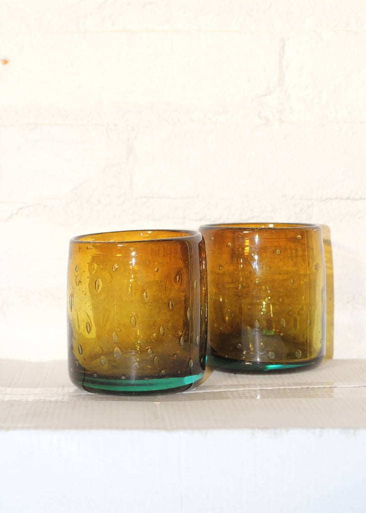 Recycled Handblown Glass | Bubble Rocks Tumbler | Amber/Aqua