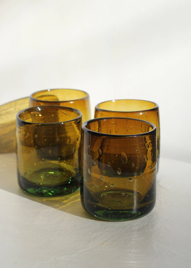 Recycled Handblown Glass | Bubble Rocks Tumbler | Amber/Aqua