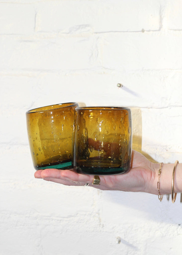 Recycled Handblown Glass | Bubble Rocks Tumbler | Amber/Aqua