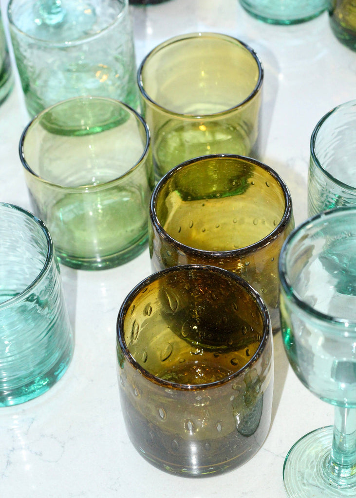 Recycled Handblown Glass | Bubble Rocks Tumbler | Amber/Aqua