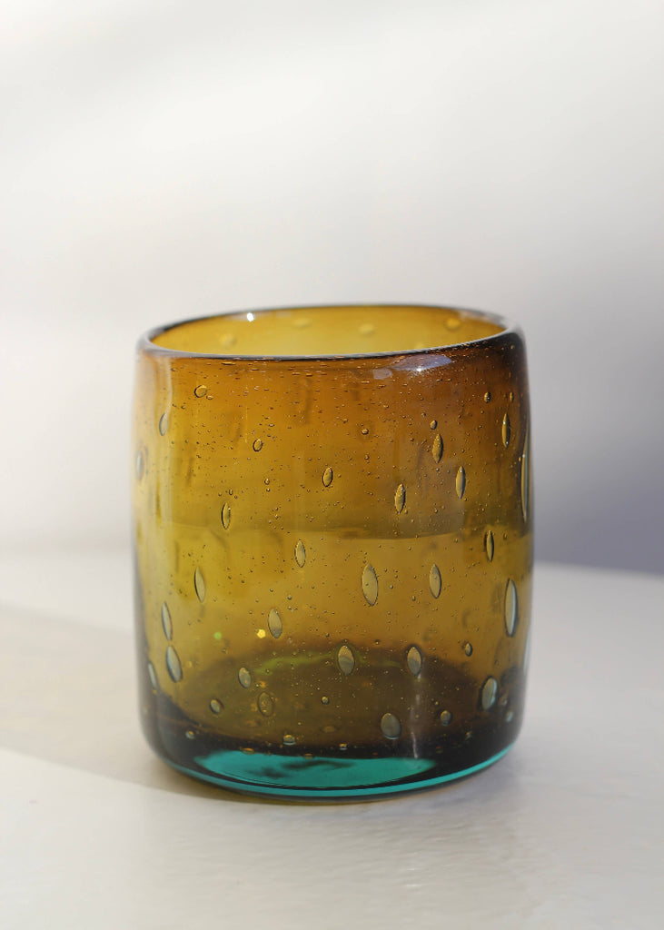 Recycled Handblown Glass | Bubble Rocks Tumbler | Amber/Aqua
