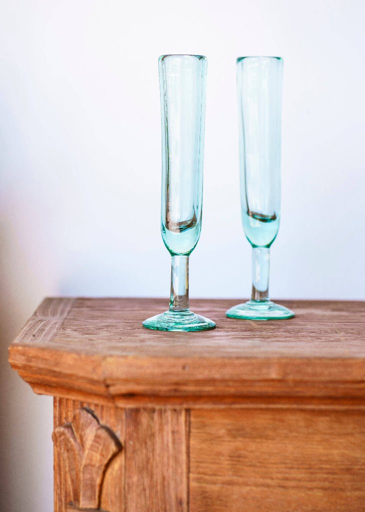 Recycled Handblown Glass | Champagne Flute | Aqua