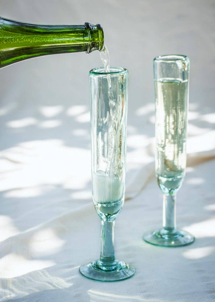 Recycled Handblown Glass | Champagne Flute | Aqua