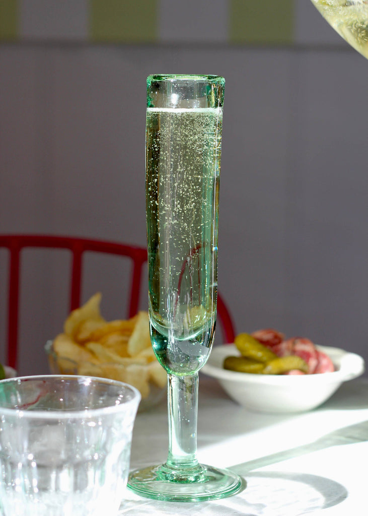 Recycled Handblown Glass | Champagne Flute | Aqua