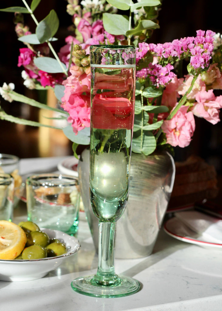 Recycled Handblown Glass | Champagne Flute | Aqua