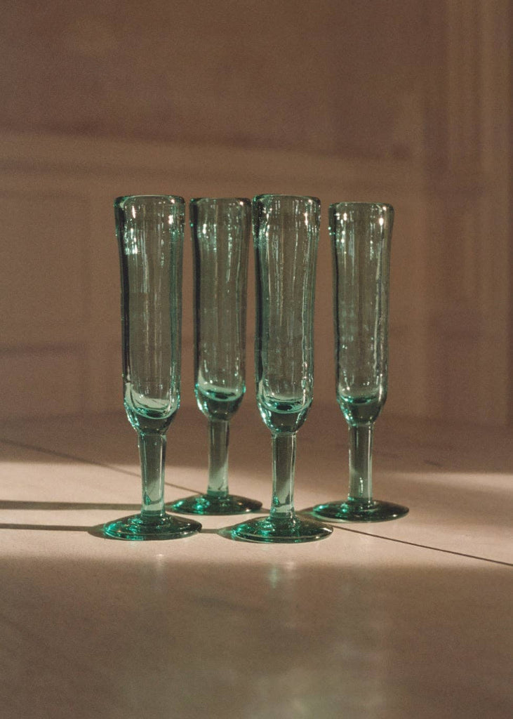 Recycled Handblown Glass | Champagne Flute | Aqua