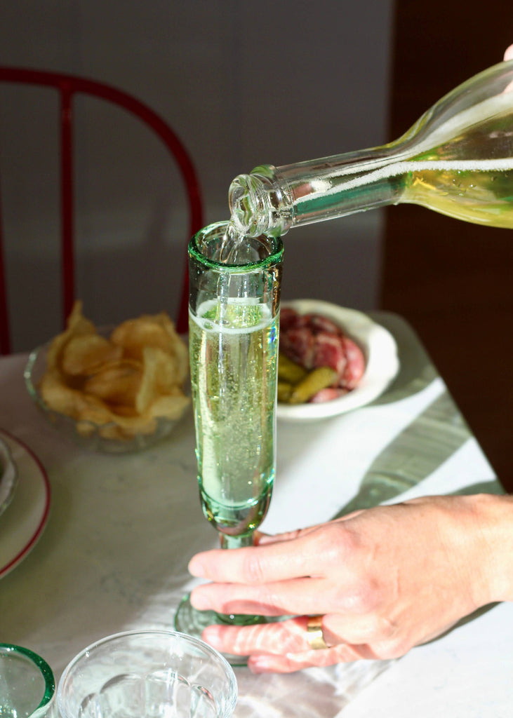 Recycled Handblown Glass | Champagne Flute | Aqua