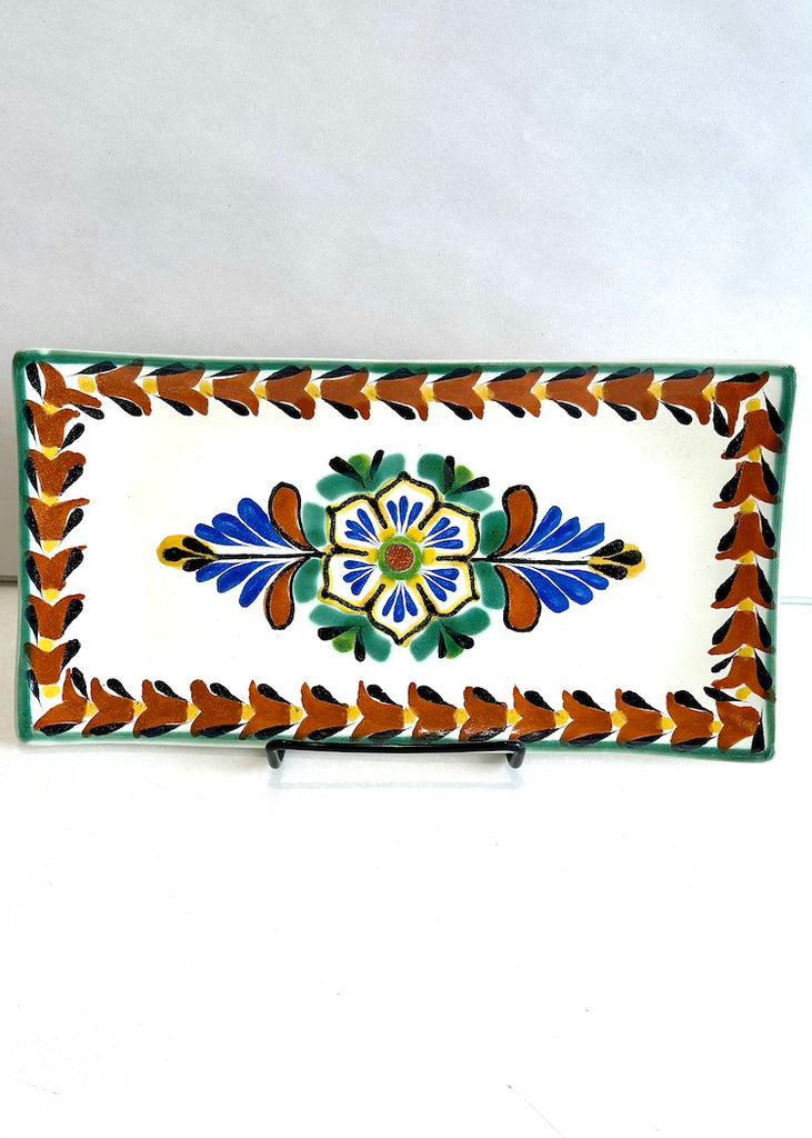 Gorky Gonzalez Pottery | Small Rectangular Plate Red Flower