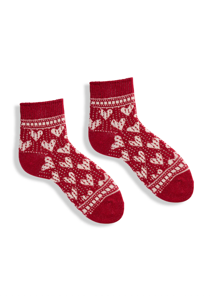 Lisa b. | Heart Wool Cashmere Quarter-Crew Socks - Red