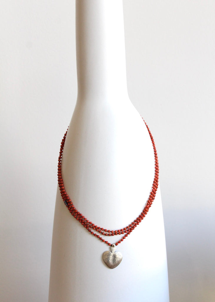 River Song | Antique Italian Coral with Silver Heart Milagro Necklace
