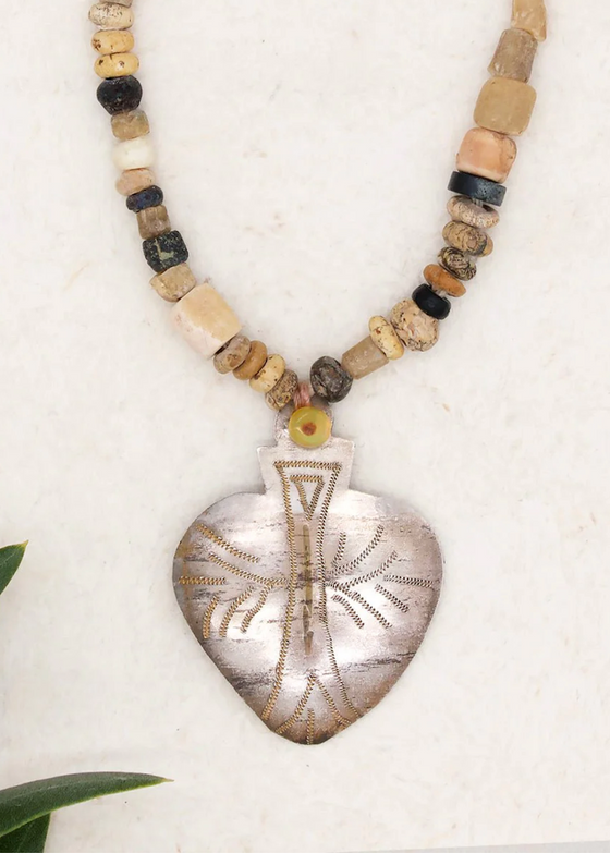 River Song | Antique Silver Corazon + Stone Necklace