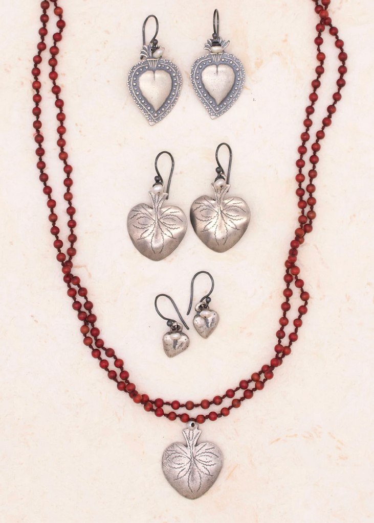 River Song | Etched Silver Heart Milagro Earrings