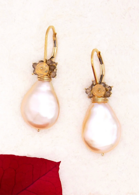 River Song | Golden Baroque Pearl Fringe Earrings