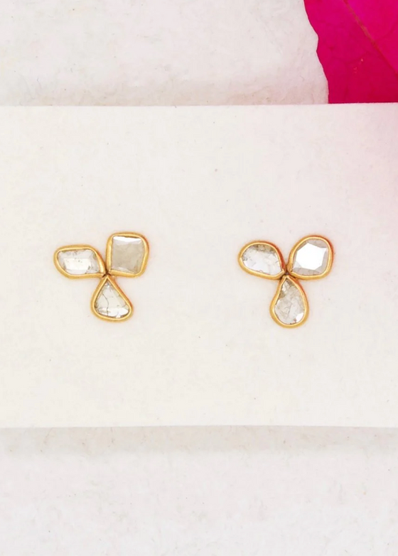 River Song | Golden Diamond Slice Floret Stud Earrings