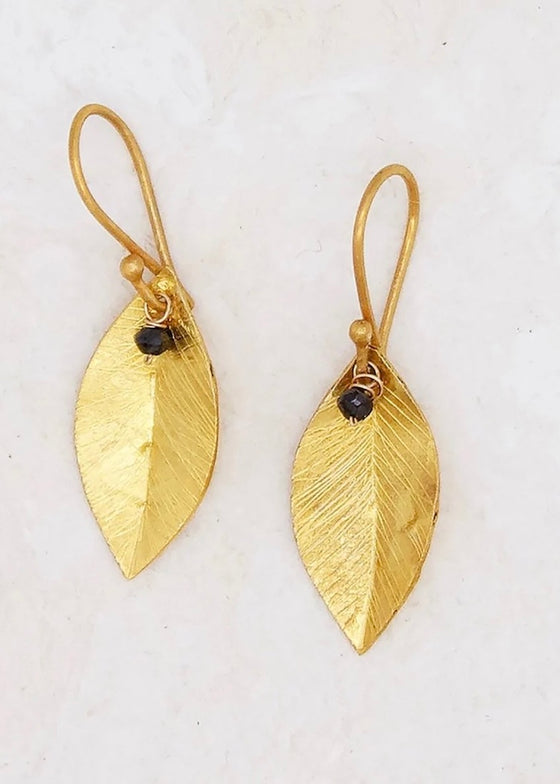 River Song | Golden Leaves Black Diamond Earrings