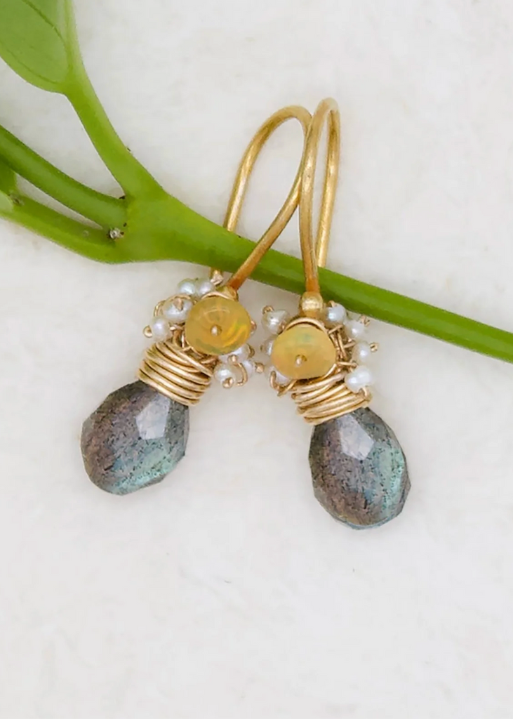 River Song | Labradorite + Pearl and Opal Fringe Earrings