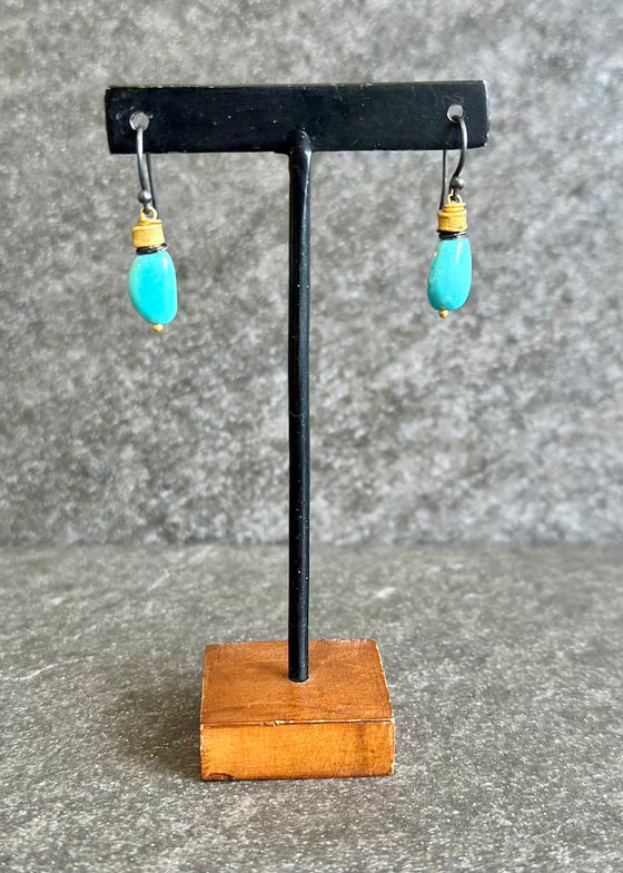 River Song | Nevada Turquoise + Gold Disks, OX Ear Wires