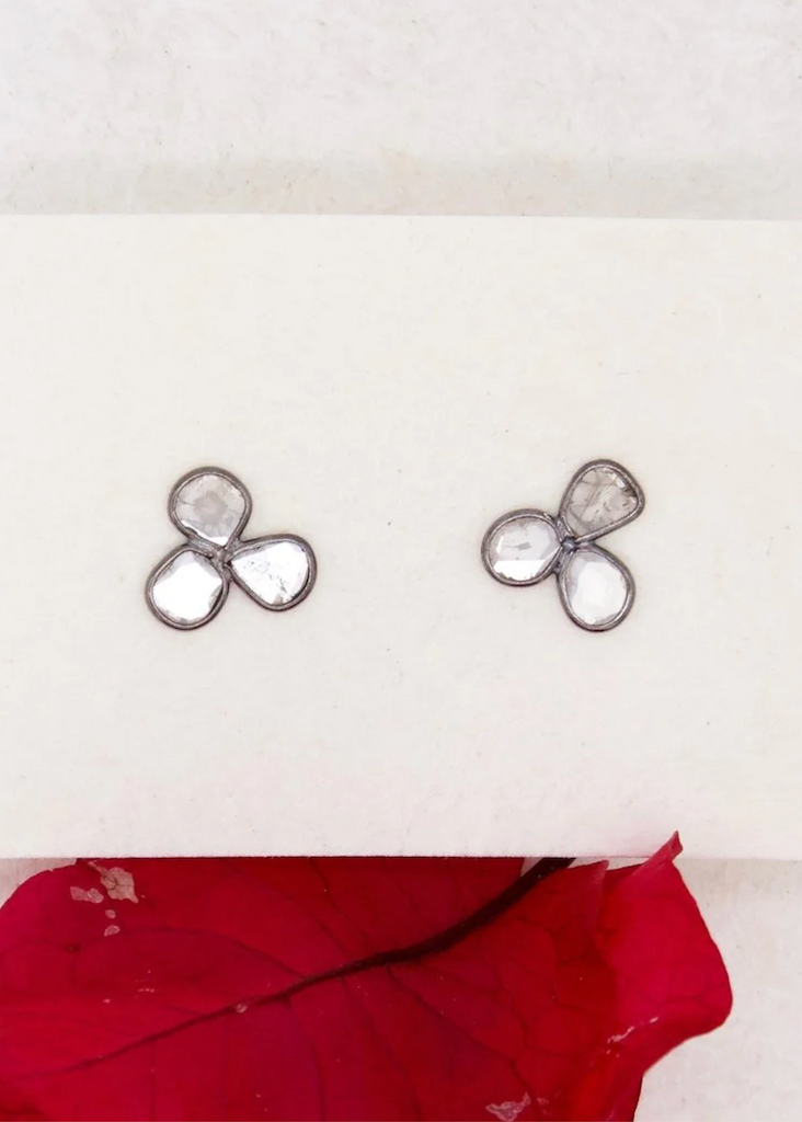 River Song | Oxidized Diamond Slice Floret Stud Earrings