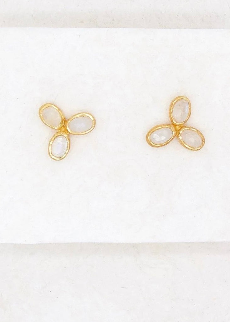 River Song | Trio Studs Rainbow Moonstone