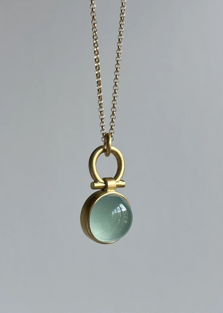 Monika Krol | Round Milky Aquamarine Cabochon Pendant Necklace