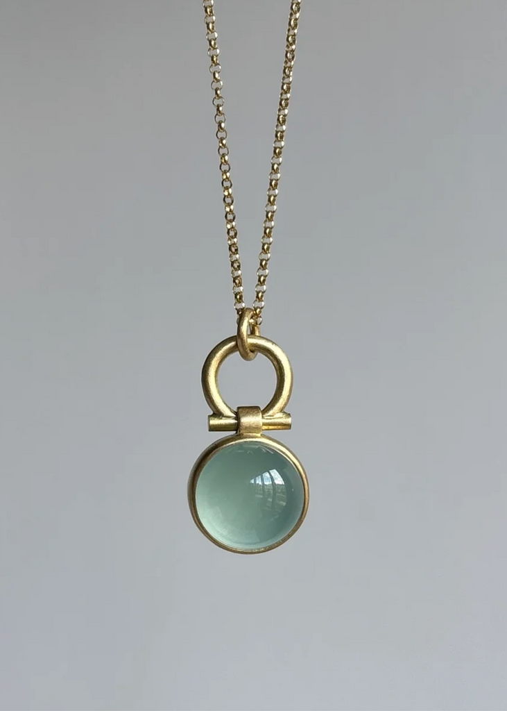 Monika Krol | Round Milky Aquamarine Cabochon Pendant Necklace