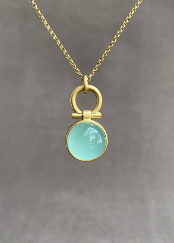 Monika Krol | Round Milky Aquamarine Cabochon Pendant Necklace