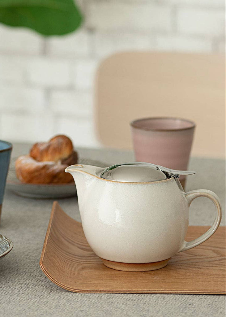 Round Ceramic Teapot | 15oz | Natural White