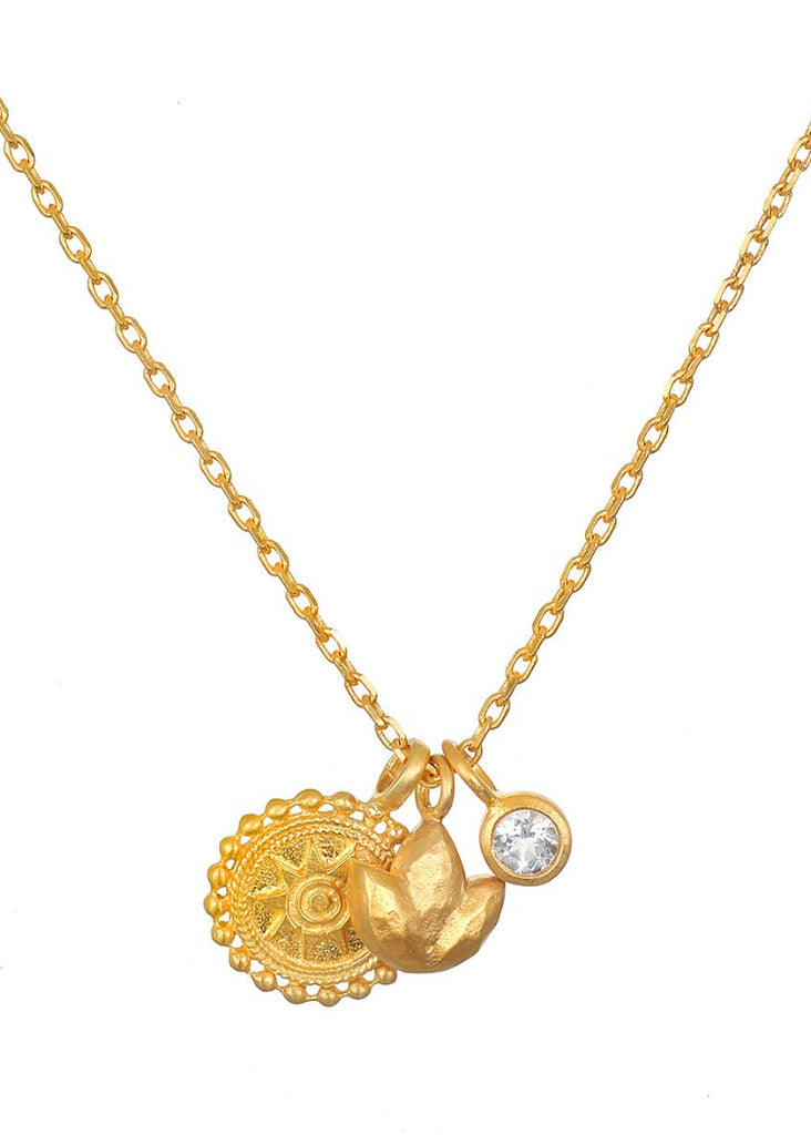 Satya Jewelry | Inner Light White Topaz Lotus Multi Charm Necklace