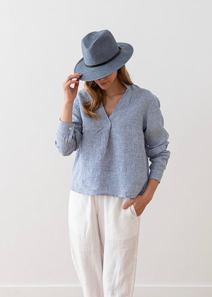 Solaire Linen | Nicolle Shirt Blue Stripe