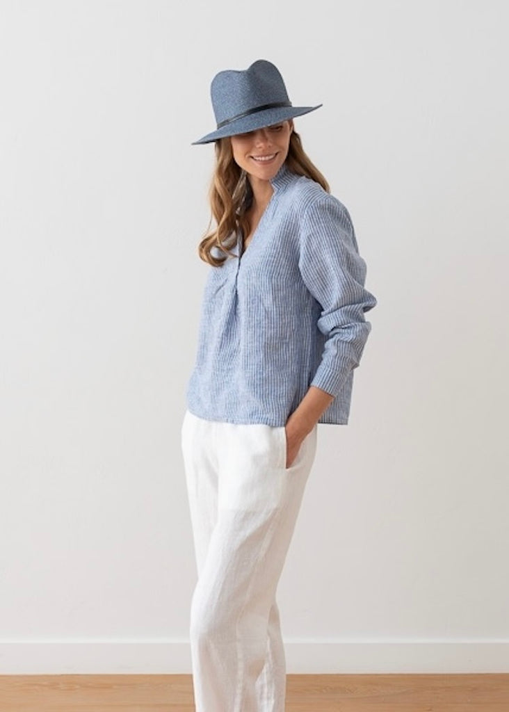 Solaire Linen | Nicolle Shirt Blue Stripe