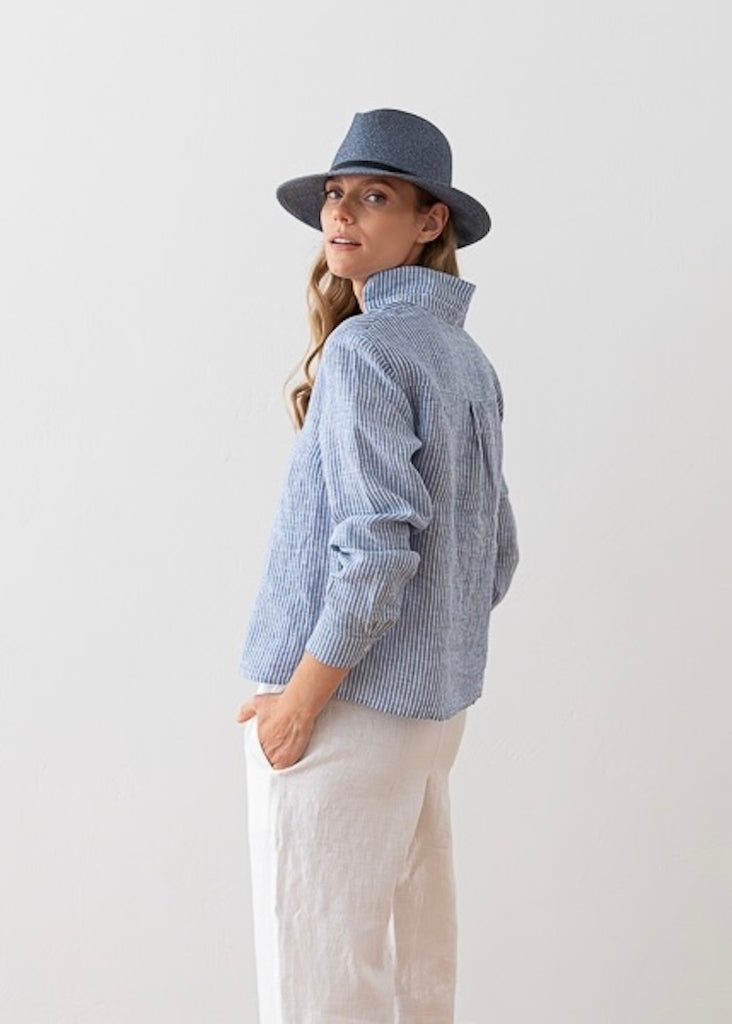 Solaire Linen | Nicolle Shirt Blue Stripe