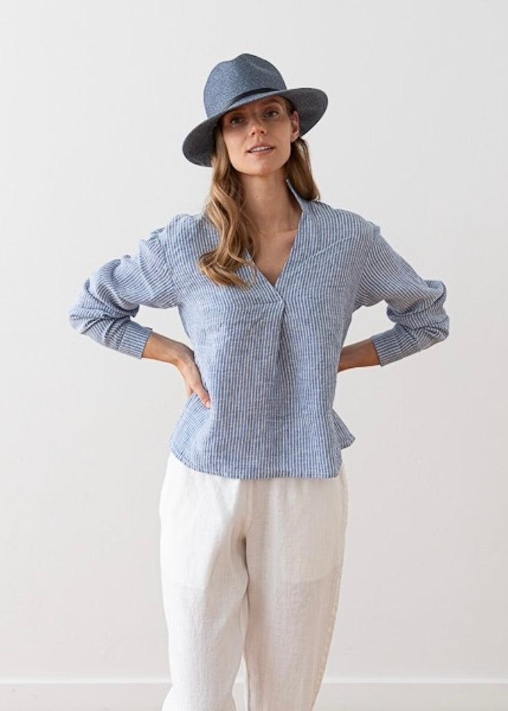 Solaire Linen | Nicolle Shirt Blue Stripe