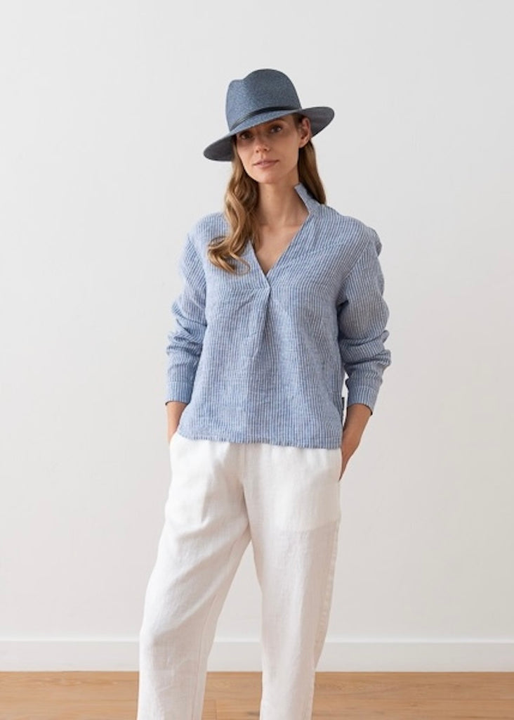 Solaire Linen | Nicolle Shirt Blue Stripe