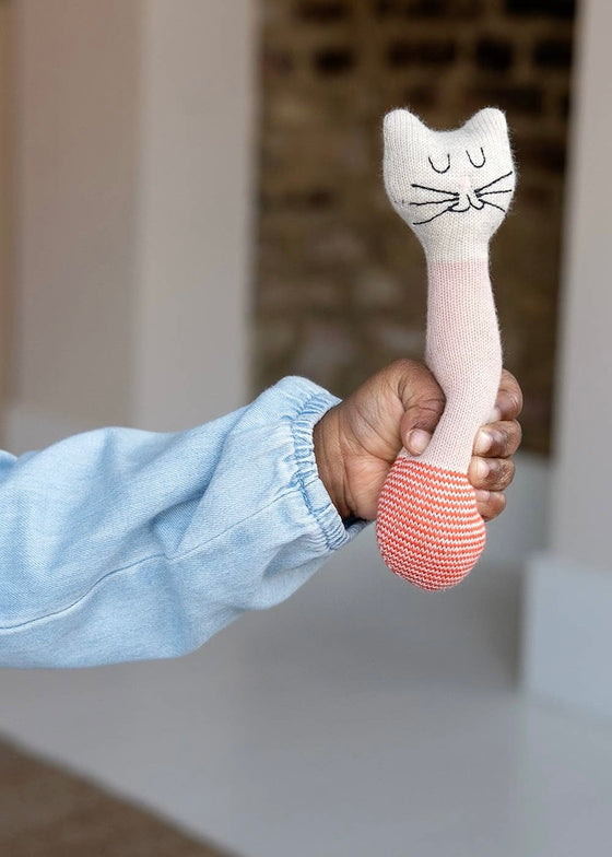 Sophie Home | Cotton Knit Baby Rattle | Pink Cat