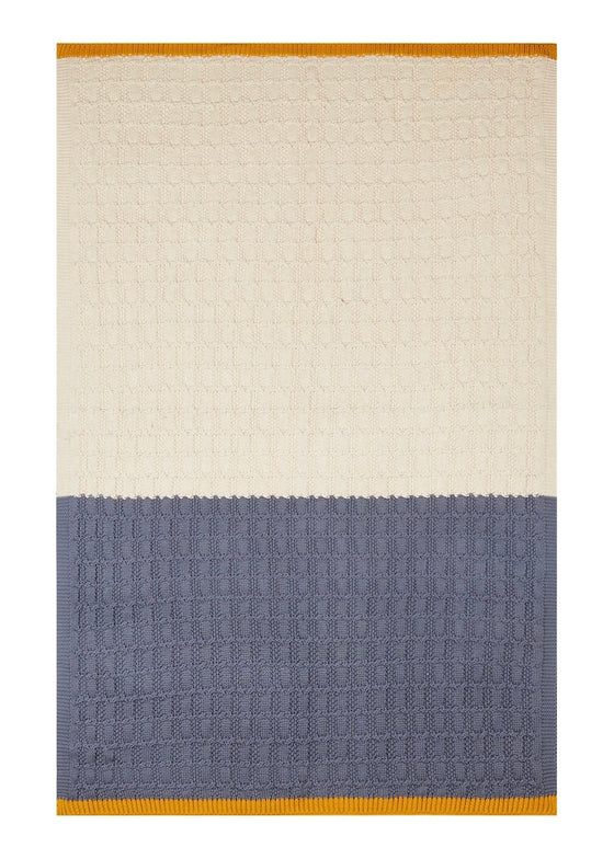 Sophie Home | Cotton Knit Stroller Blanket | Blue + Cream