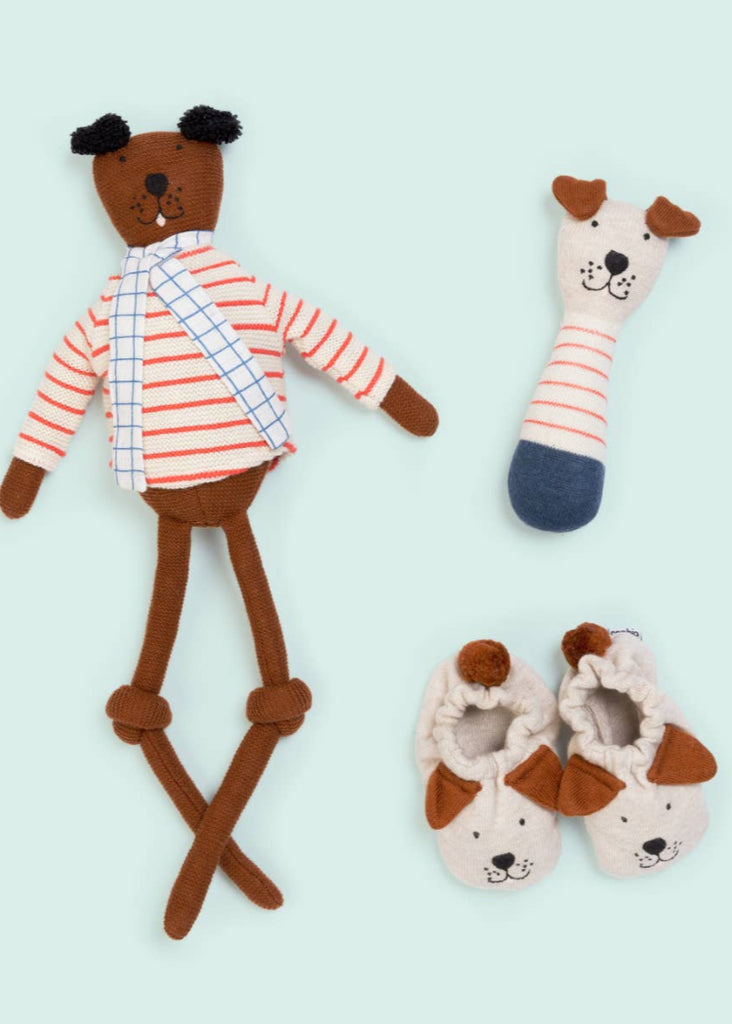 Sophie Home | Cotton Knit Baby Rattle Toy | Red Dog