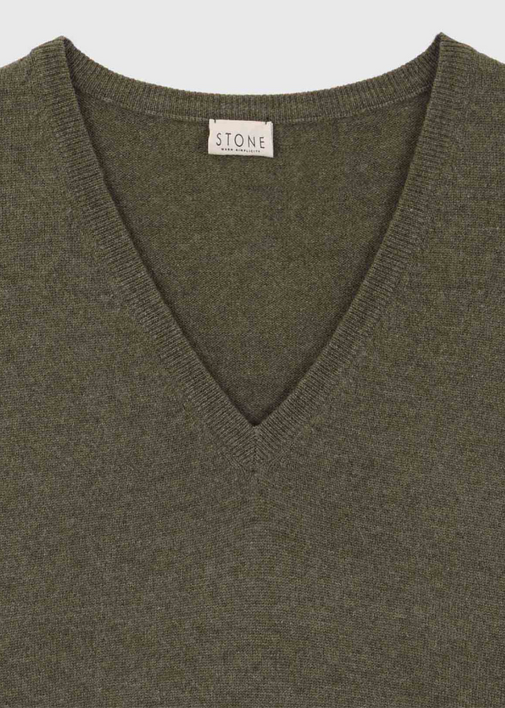 Stone Cashmere | V Neck Sweater | Olive