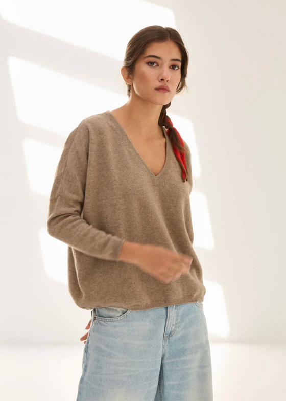 Stone Cashmere | V Neck Sweater | Sand