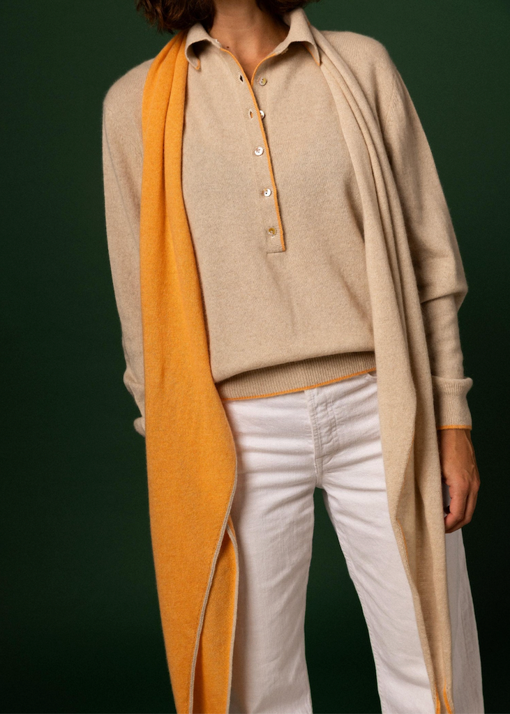 Stone the Brand | Polo Sweater | Beige + Marigold