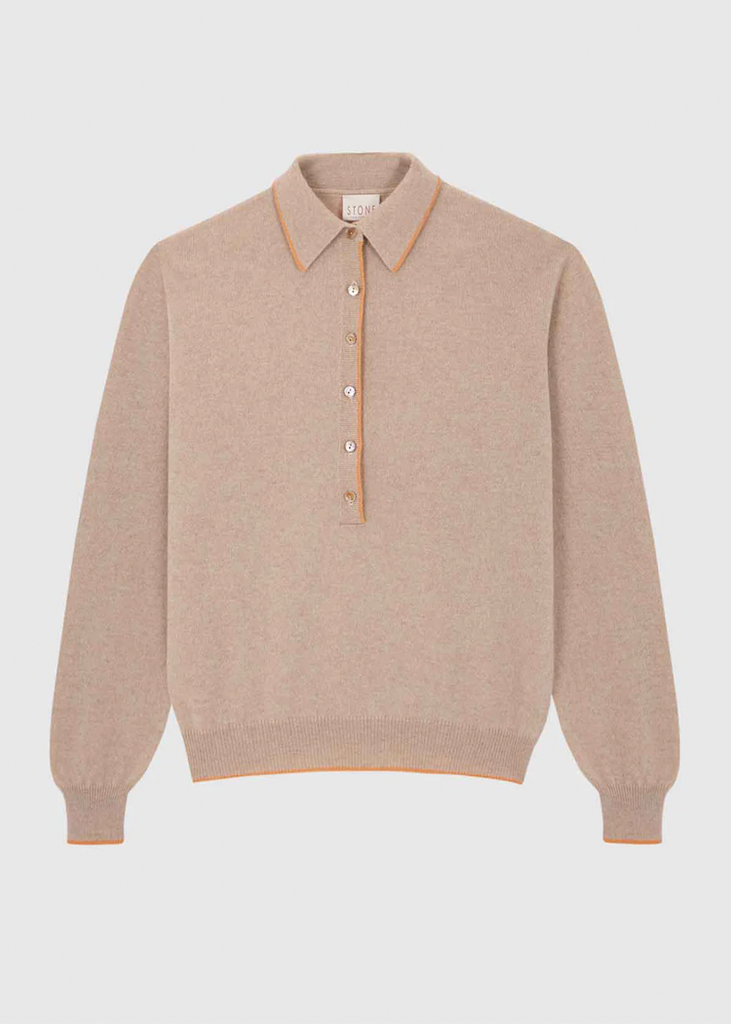 Stone the Brand | Polo Sweater | Beige + Marigold