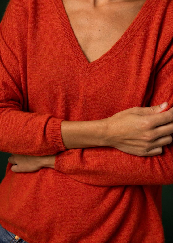 Stone the Brand | V Neck Sweater | Burnt Orange